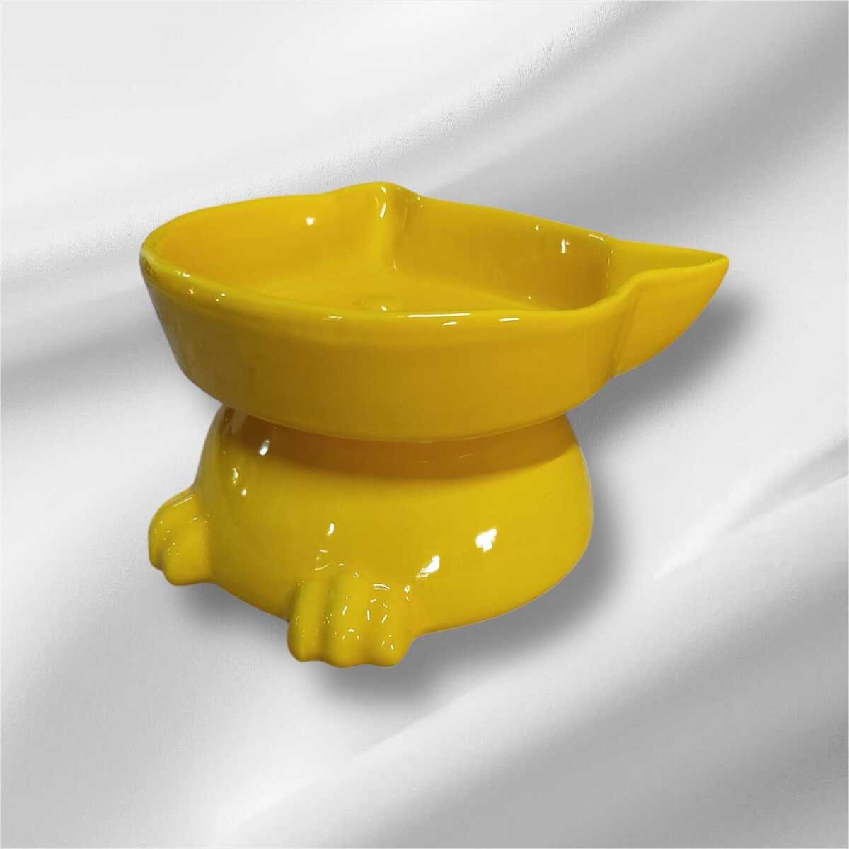 Ayaklı Kedi Kafa Mama Kabı No:1 Sarı