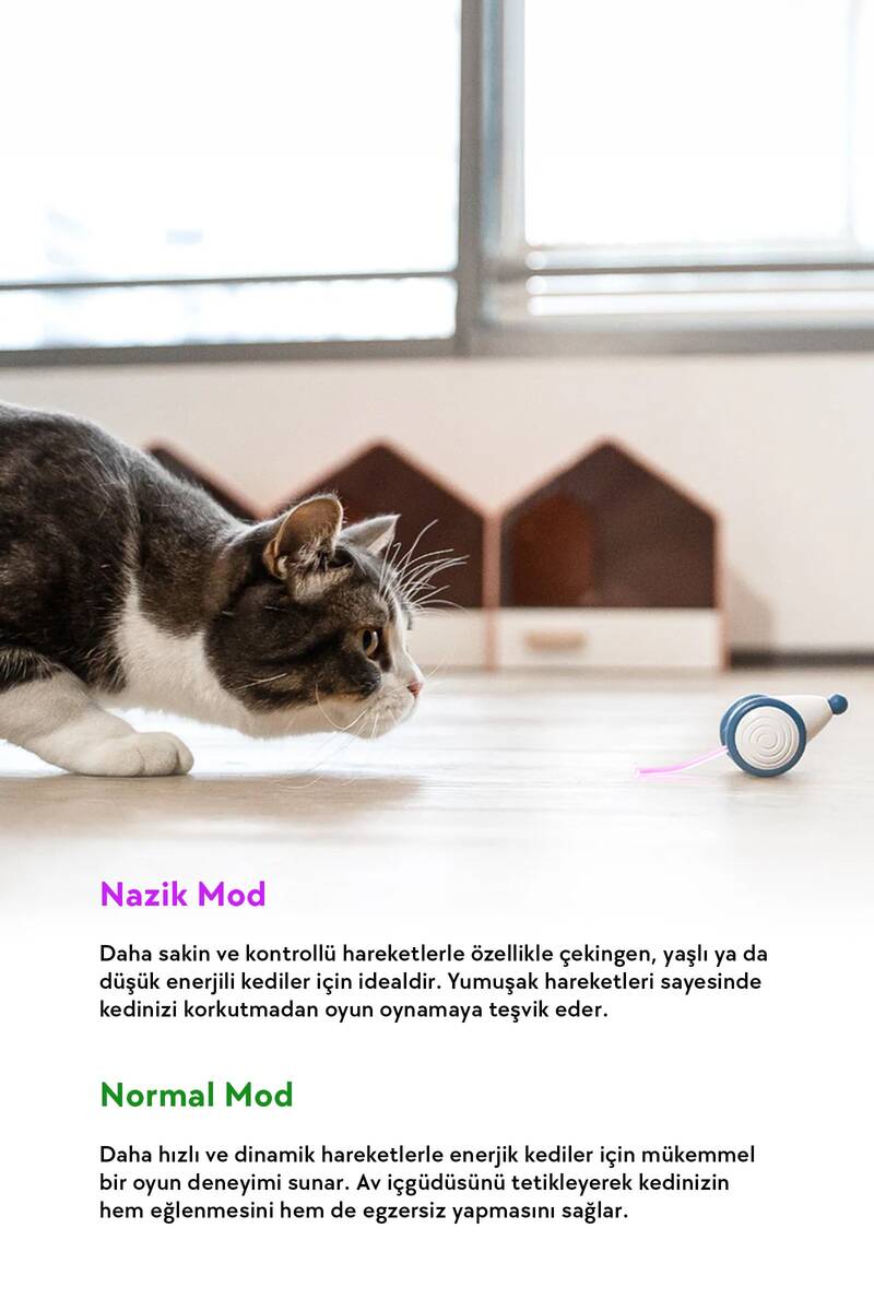 CHEERBLE ŞARJLI AKILLI İNTERAKTİF KEDİ FARE OYUNCAĞI MAVİ 6X5X3,6 CM