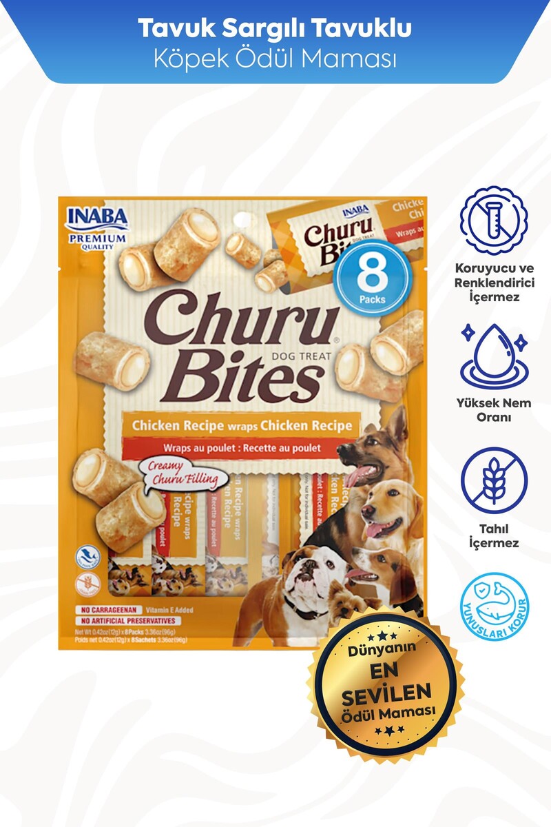  - CHURU BİTES KÖPEKLER İÇİN TAVUKLU ÖDÜL MAMASI 8X12GR 6'LI PAKET