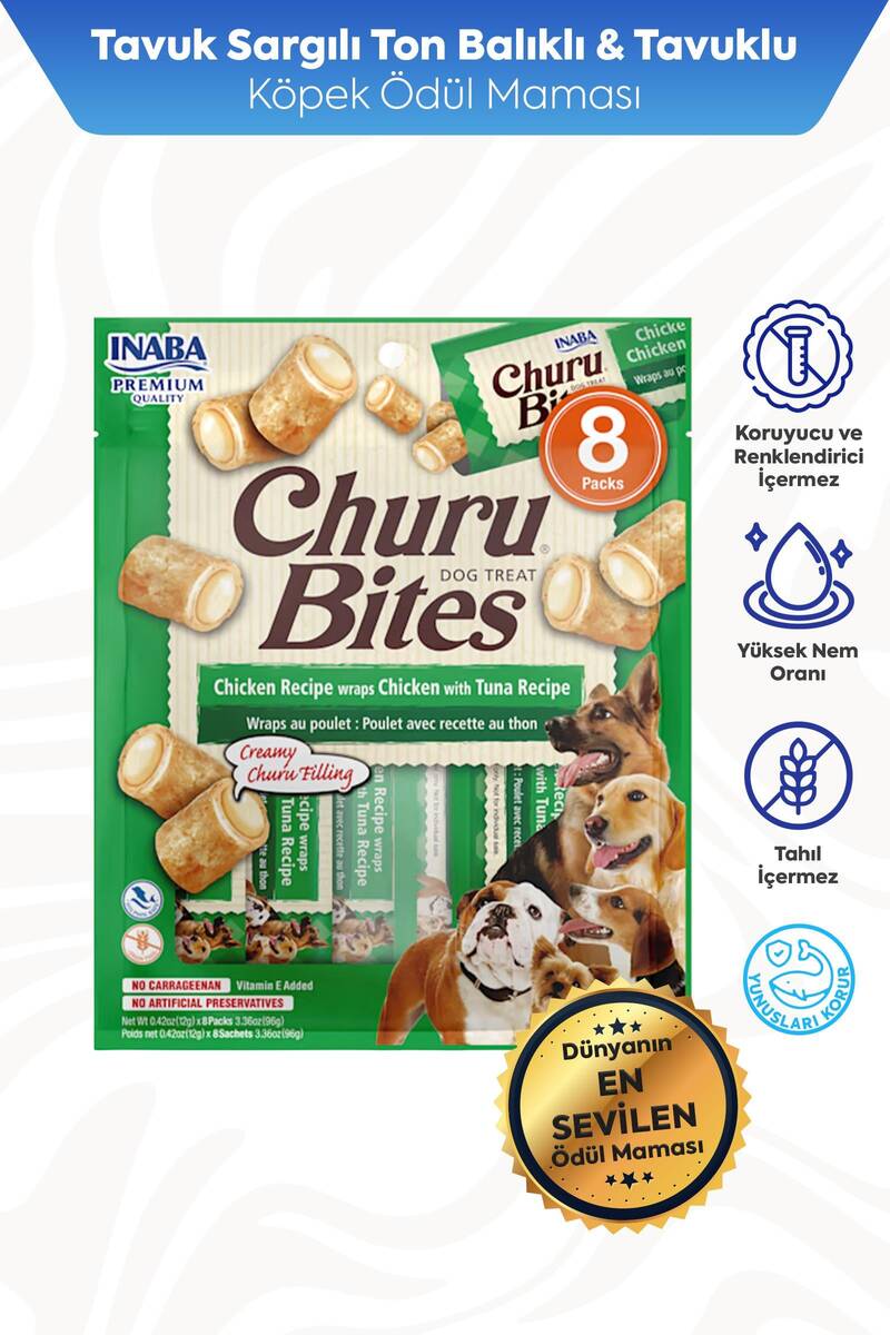 CHURU BİTES KÖPEKLER İÇİN TAVUKLU VE TON BALIKLI ÖDÜL MAMASI 8X12GR 6'LI PAKET