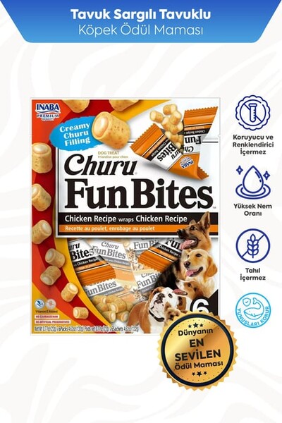  - CHURU FUN BİTES STİCKS TAVUK SARGILI KÖPEK ÖDÜL MAMASI 22GR 6'LI
