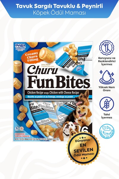  - CHURU FUN BİTES STİCKS TAVUK SARGILI&PEYNİRLİ KÖPEK ÖDÜL 22GR 6'LI