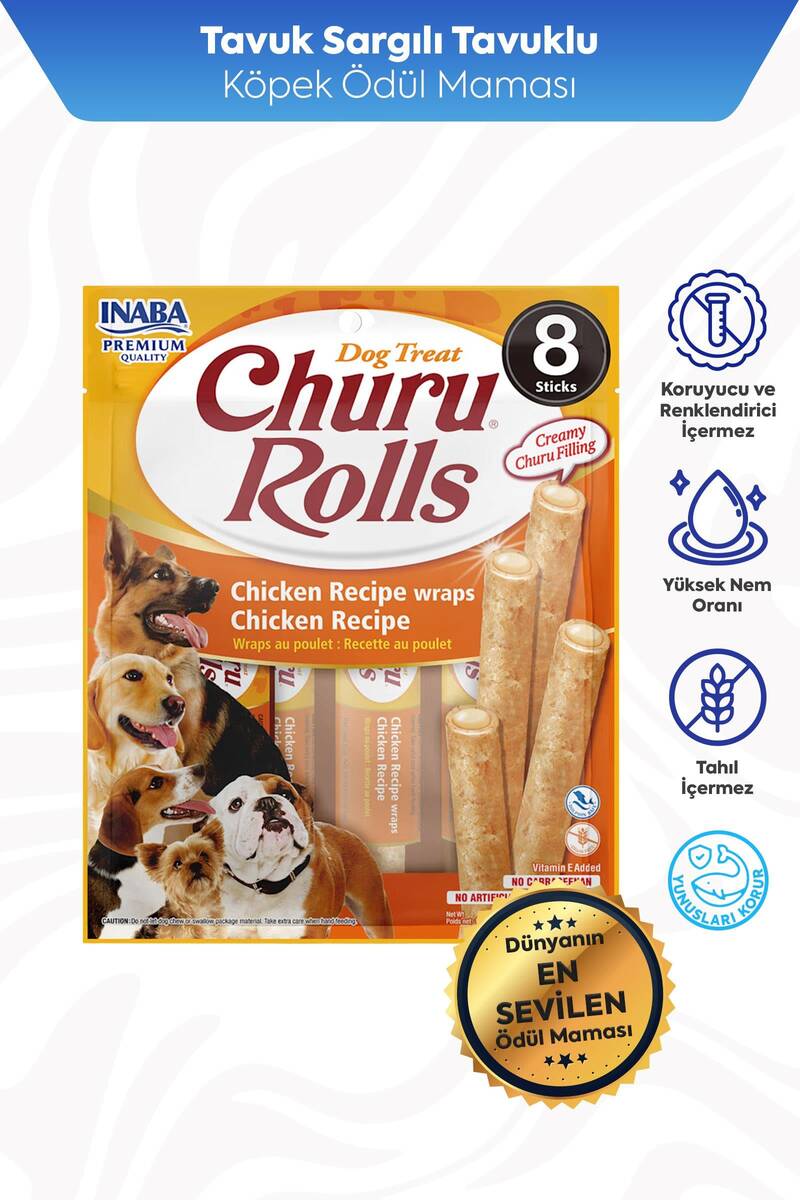 CHURU ROLLS KÖPEKLER İÇİN TAVUKLU SARMA ÖDÜL MAMASI 8X12GR 6'LI PAKET 
