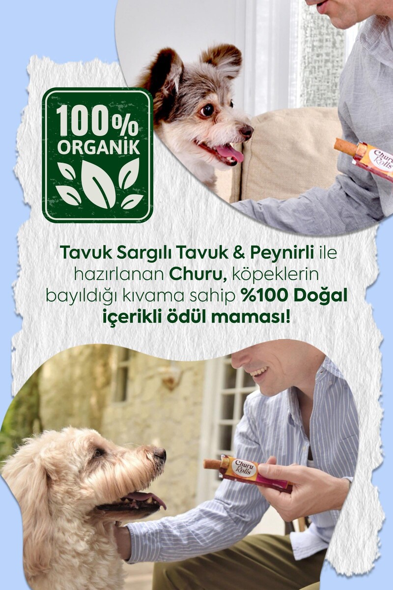 CHURU ROLLS STİCKS TAVUK SARGILI&PEYNİRLİ KÖPEK ÖDÜL MAMASI 8X12GR 6'LI PAKET - Thumbnail
