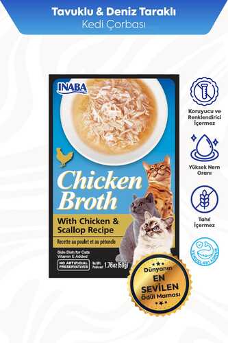 CİAO CHİCKEN BROTH TAVUK SULU VE DENİZ TARAKLI KEDİ ÇORBASI 50GR 6'LI
