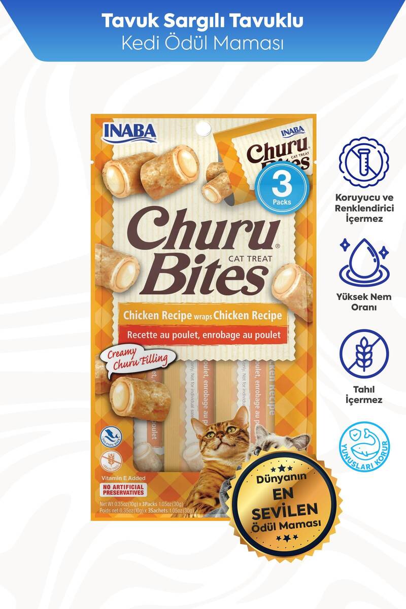 CİAO CHURU BİTES TAVUK SARGILI KEDİ ÖDÜL 30GR 12'Lİ
