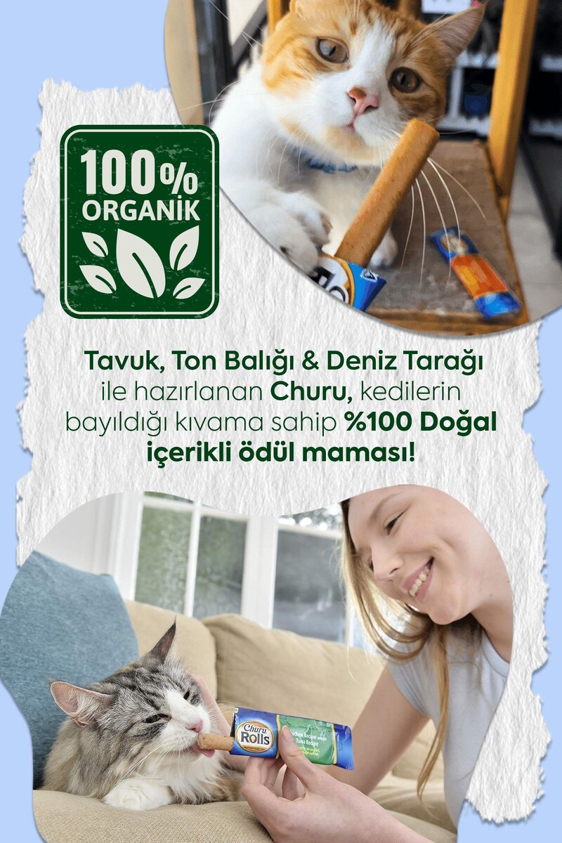 CİAO CHURU ROLLS STİCKS DENİZ TARAKLI,TAVUK SARGILI VE TON BAL.KEDİ ÖDÜL 4X10GR 12'Lİ - Thumbnail