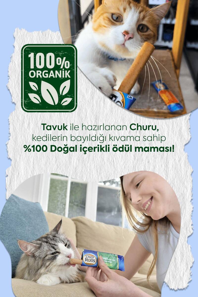 CİAO CHURU ROLLS STİCKS TAVUK SARGILI KEDİ ÖDÜL 4X10GR 12'Lİ