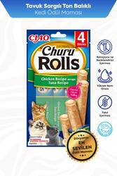 CİAO CHURU ROLLS STİCKS TAVUK SARGILI VE TON BALIKLI KEDİ ÖDÜL 40GR 12'Lİ