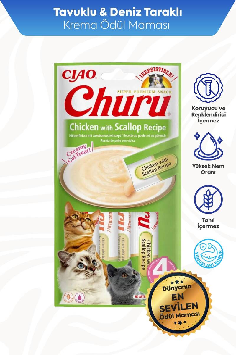 CIAO CHURU TAVUK.DENİZTARAKLI KEDİ KREMASI 4X 14GR