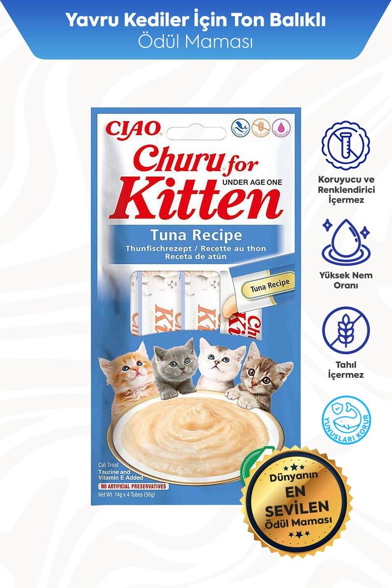 CİAO CHURU YAVRU KEDİLER İÇİN TUNA BALIKLI ÖDÜL 4X14GR 12'Lİ