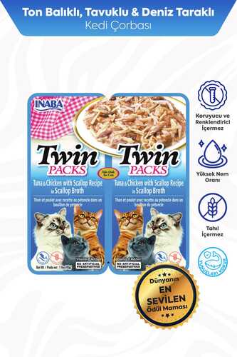 CİAO TWİN PACKS DENİZ TARAKLI,TON BAL.VE TAVUKLU KEDİ ÇORBASI 80GR 12'Lİ