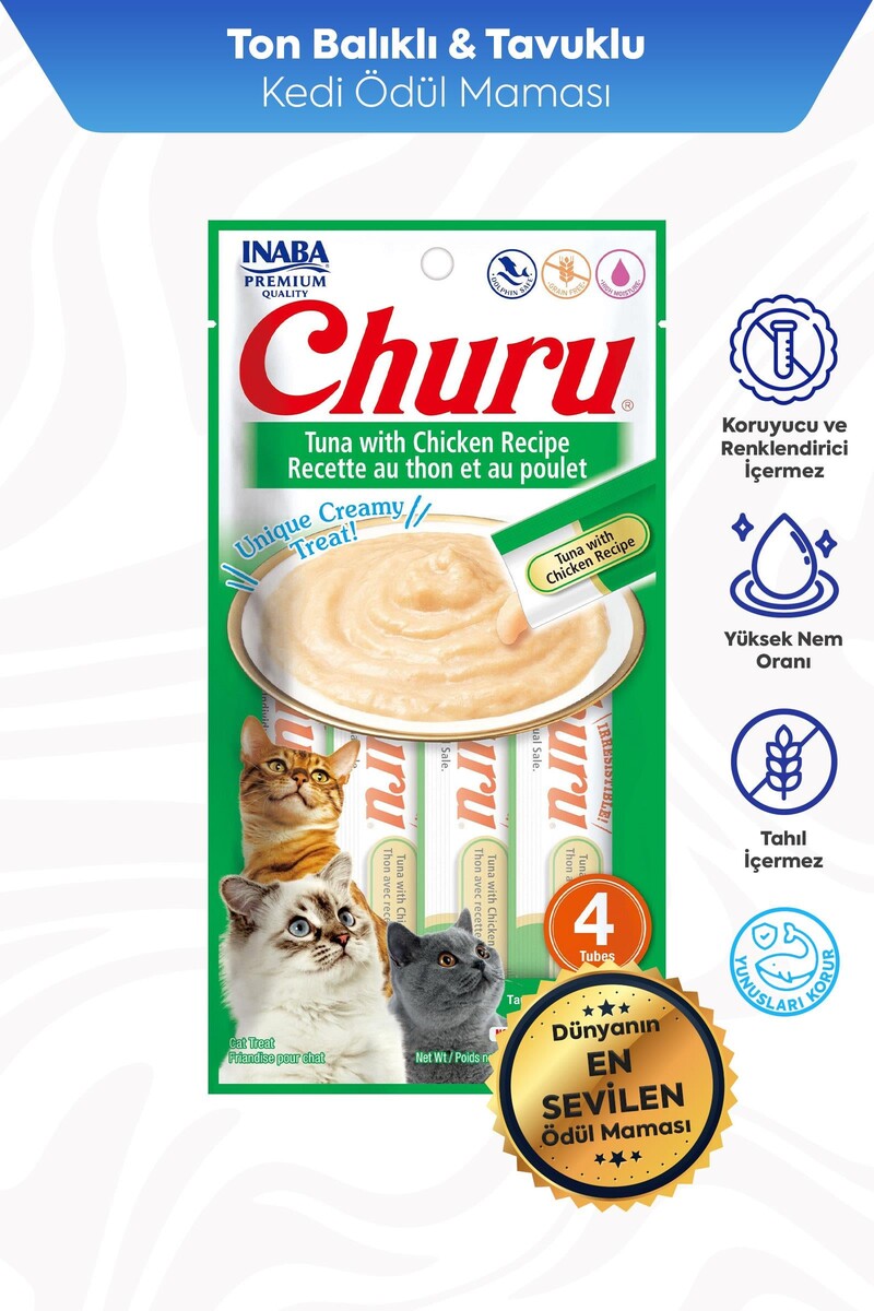 ZAMPA - CIAO CHURU CREAM TON VE TAVUK KEDİ KREMASI 4X 14GR