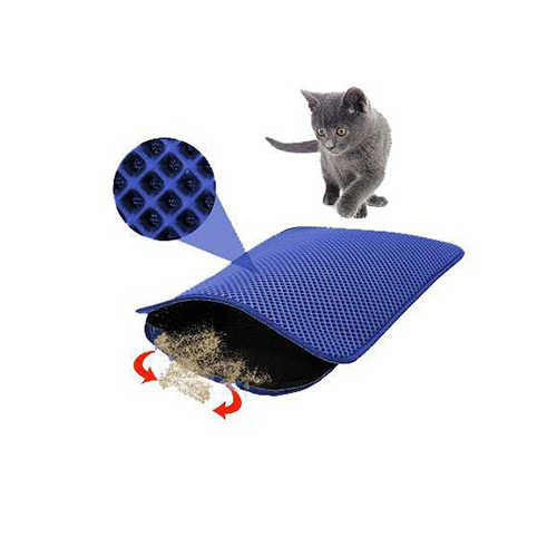 PETPRETTY - ELEKLİ KEDİ TUVALETİ PASPASI KAUÇUK MAVİ 60x45 cm