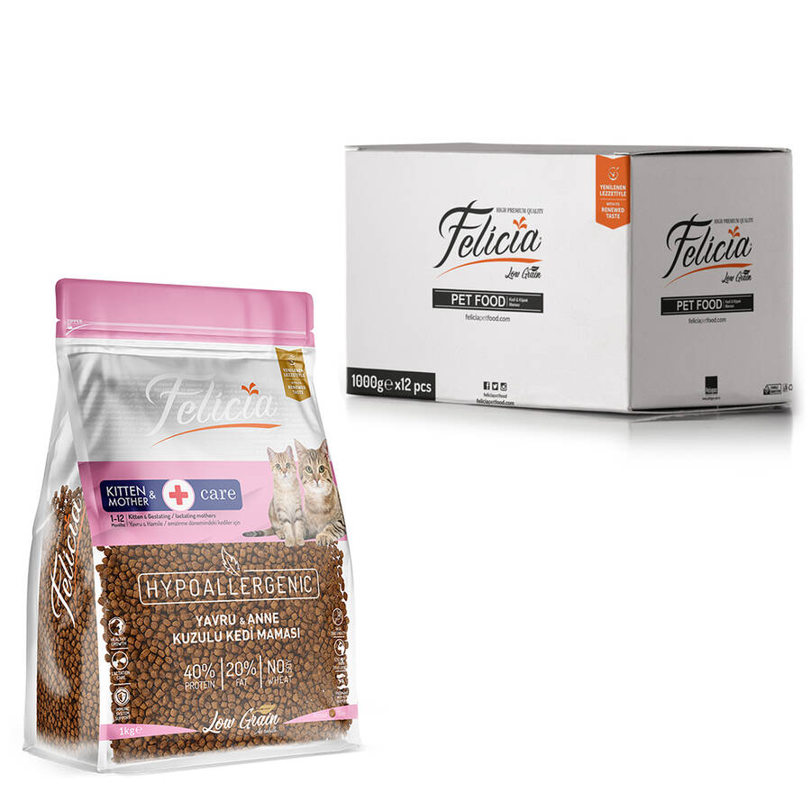FELİCİA 12X1 KG KOLAJENLİ KUZULU AZ TAHILLI YAVRU KEDİ MAMASI
