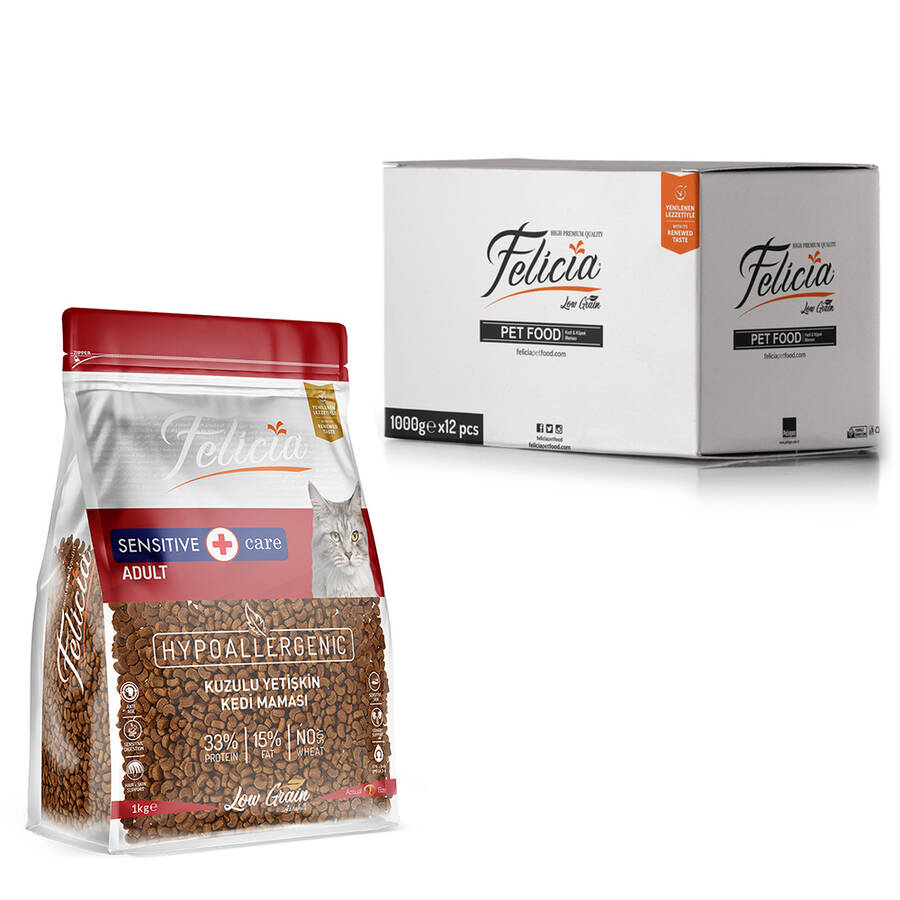 FELİCİA 12X1 KG KOLAJENLİ KUZULU AZ TAHILLI YETİŞKİN KEDİ MAMASI