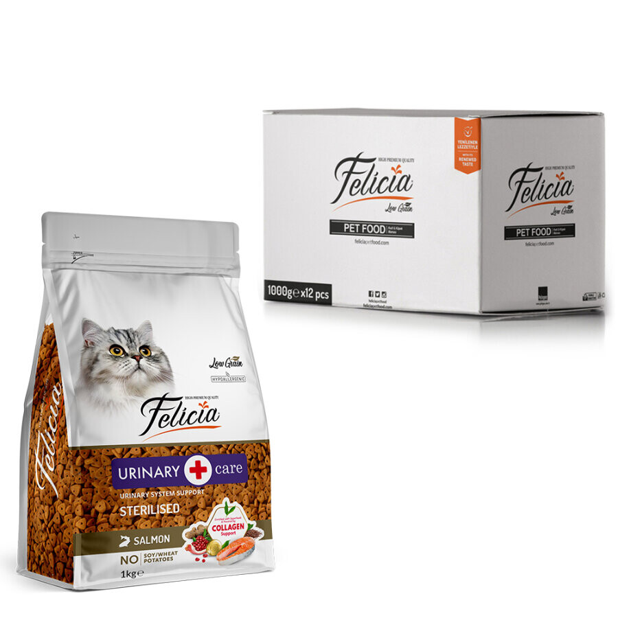 FELICIA - FELİCİA 12X1 KG KOLAJENLİ SOMONLU AZ TAHILLI KISIRLAŞTIRILMIŞ KEDİ MAMASI
