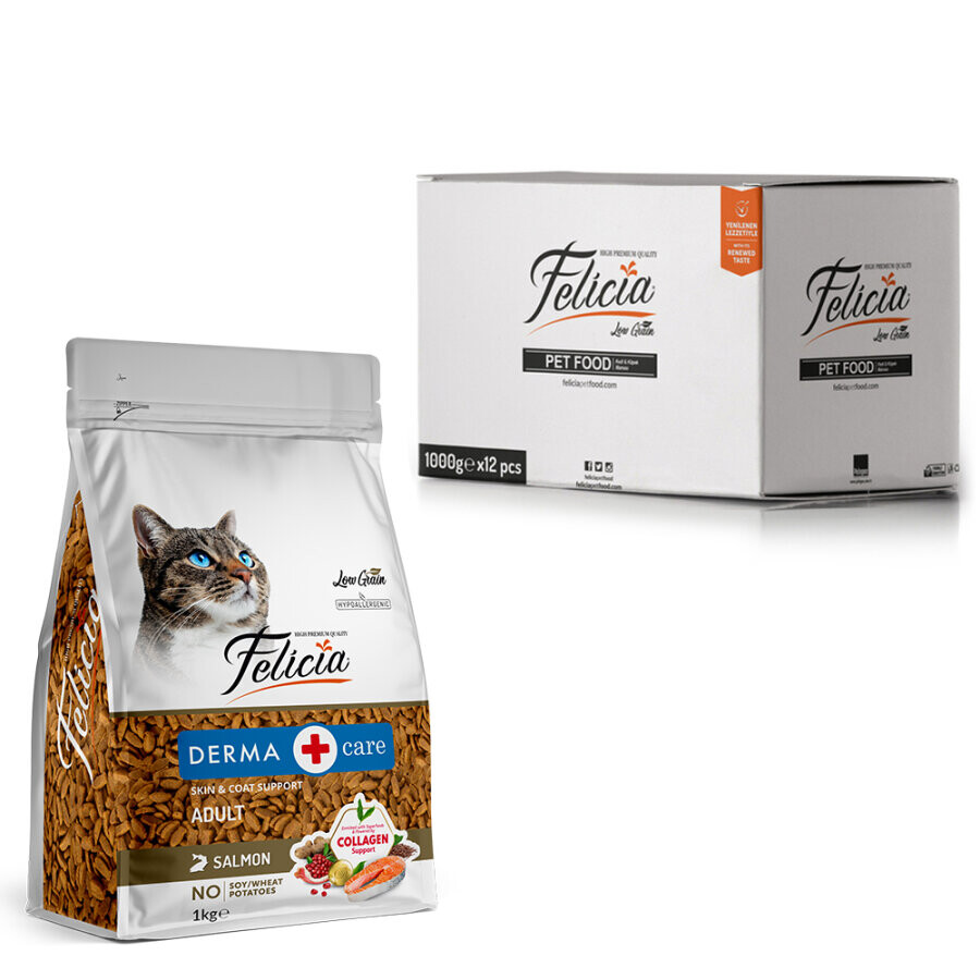 FELICIA - FELİCİA 12X1 KG KOLAJENLİ SOMONLU AZ TAHILLI YETİŞKİN KEDİ MAMASI 