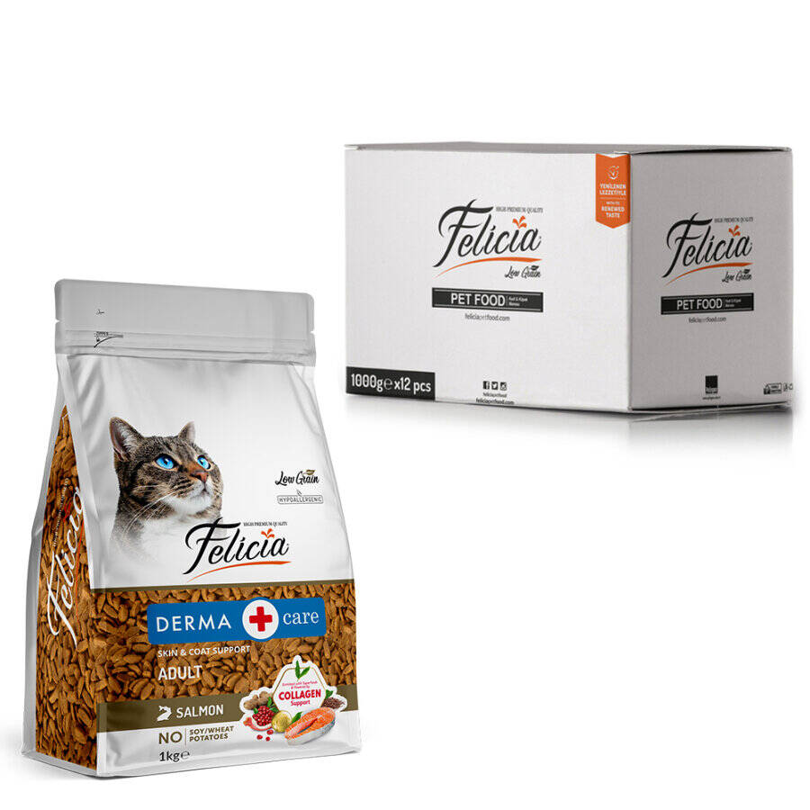 FELİCİA 12X1 KG KOLAJENLİ SOMONLU AZ TAHILLI YETİŞKİN KEDİ MAMASI 