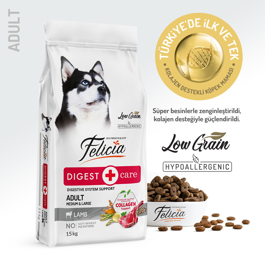 FELICIA - FELİCİA 15 KG KOLAJENLİ KUZULU AZ TAHILLI M/LARGE YETİŞKİN KÖPEK MAMASI