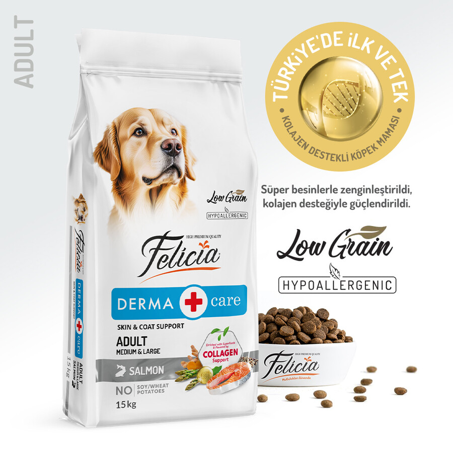 FELICIA - FELİCİA 15 KG KOLAJENLİ SOMONLU AZ TAHILLI M/LARGE YETİŞKİN KÖPEK MAMASI