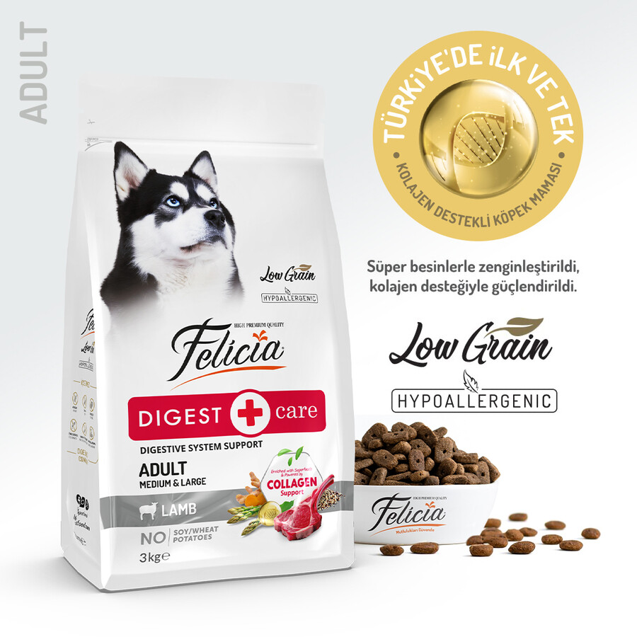 FELICIA - FELİCİA 3 KG KOLAJENLİ KUZULU AZ TAHILLI M/LARGE YETİŞKİN KÖPEK MAMASI