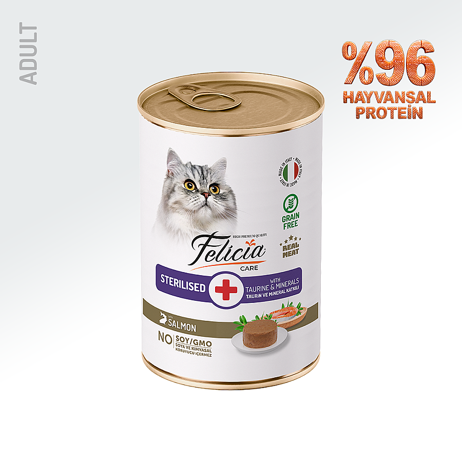 FELICIA - FELİCİA KISIR TAHILSIZ SOMONLU KEDİ KONSERVE 400 GR -12 ADET