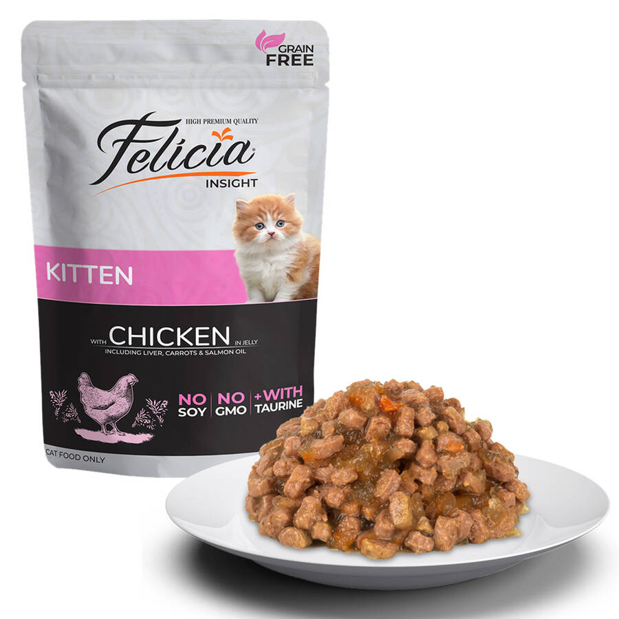 FELİCİA TAHILSIZ 85 GR POUCH YAVRU TAVUKLU YAŞ KEDİ MAMASI 12 ADET 