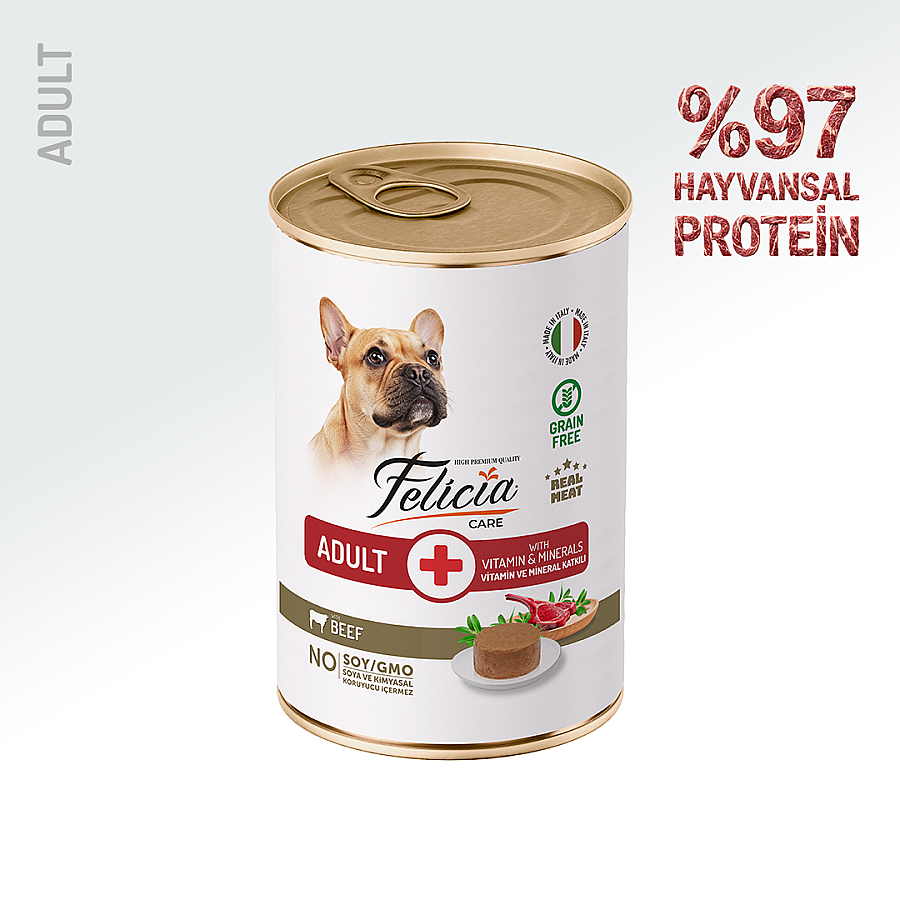 FELICIA - FELİCİA YETİŞKİN TAHILSIZ BİFTEKLİ KÖPEK KONSERVE 400 GR 12 ADET