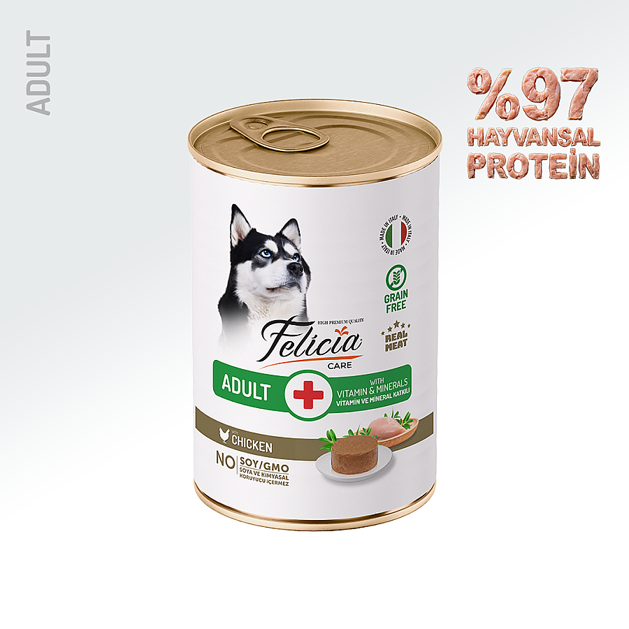 FELICIA - FELİCİA YETİŞKİN TAHILSIZ TAVUKLU KÖPEK KONSERVE 400 GR 12 ADET