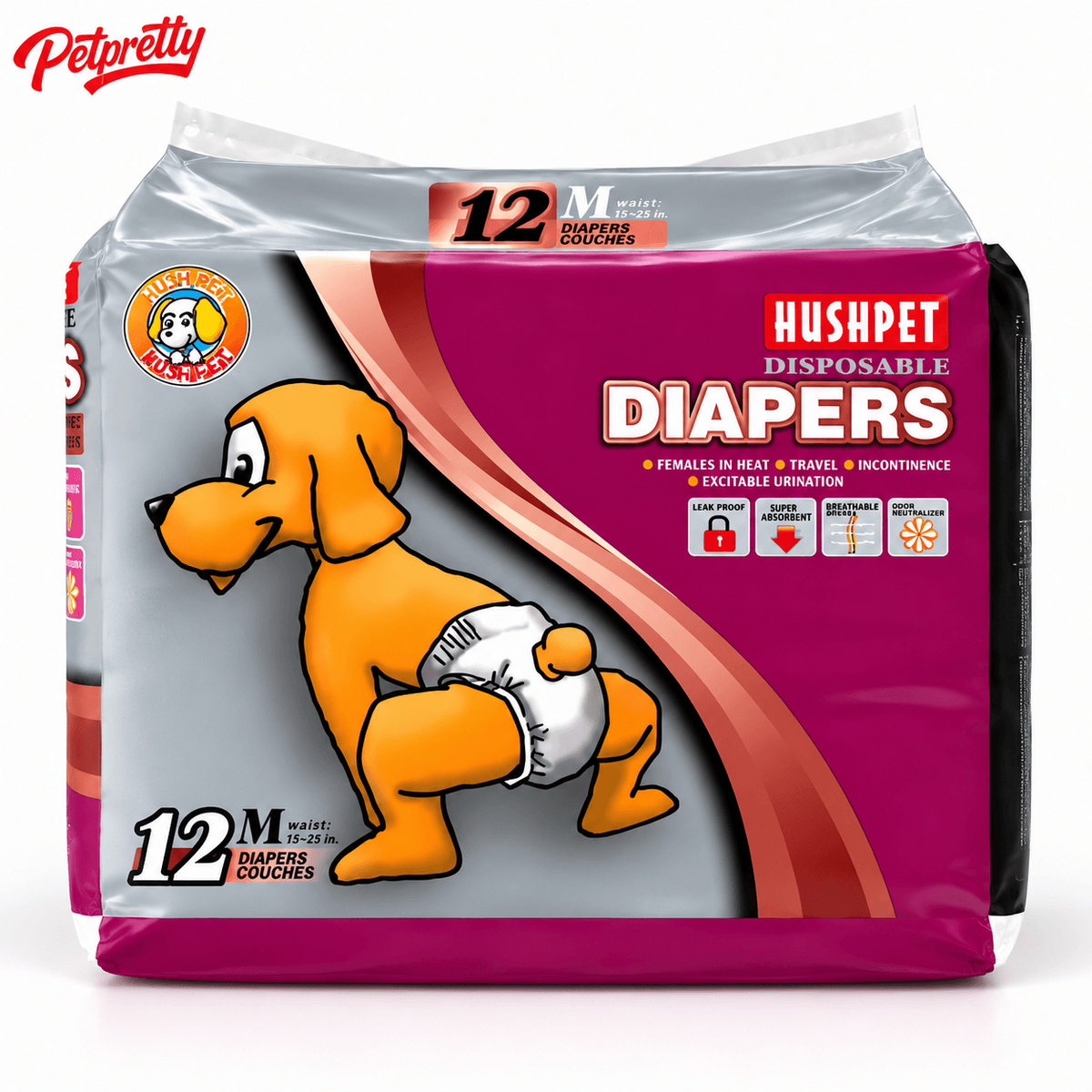 PETPRETTY - HUSHPET TOILET PAD FOR DOGS M 12 PCS 7-16 KG