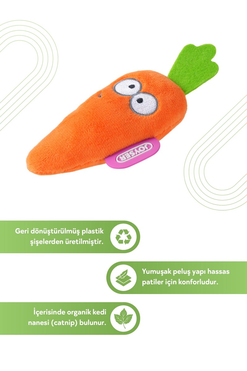 JOYSER ECO HAVUÇ KEDİ OYUNCAĞI TURUNCU/YEŞİL 10 CM - Thumbnail