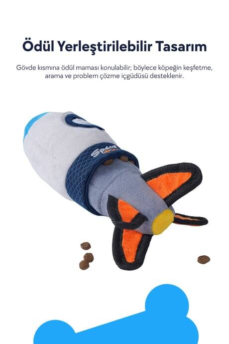 JOYSER SPACE TREATS ROKET, ÖDÜL MAMALARI İÇİN FİLE CEPLİ KÖPEK OYUNCAĞI 19 CM