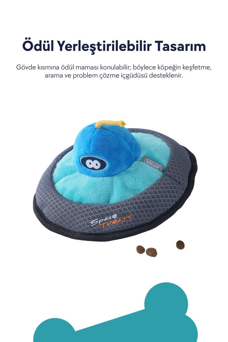 JOYSER SPACE TREATS UFO, ÖDÜL MAMALARI İÇİN FİLE CEPLİ KÖPEK OYUNCAĞI 19 CM