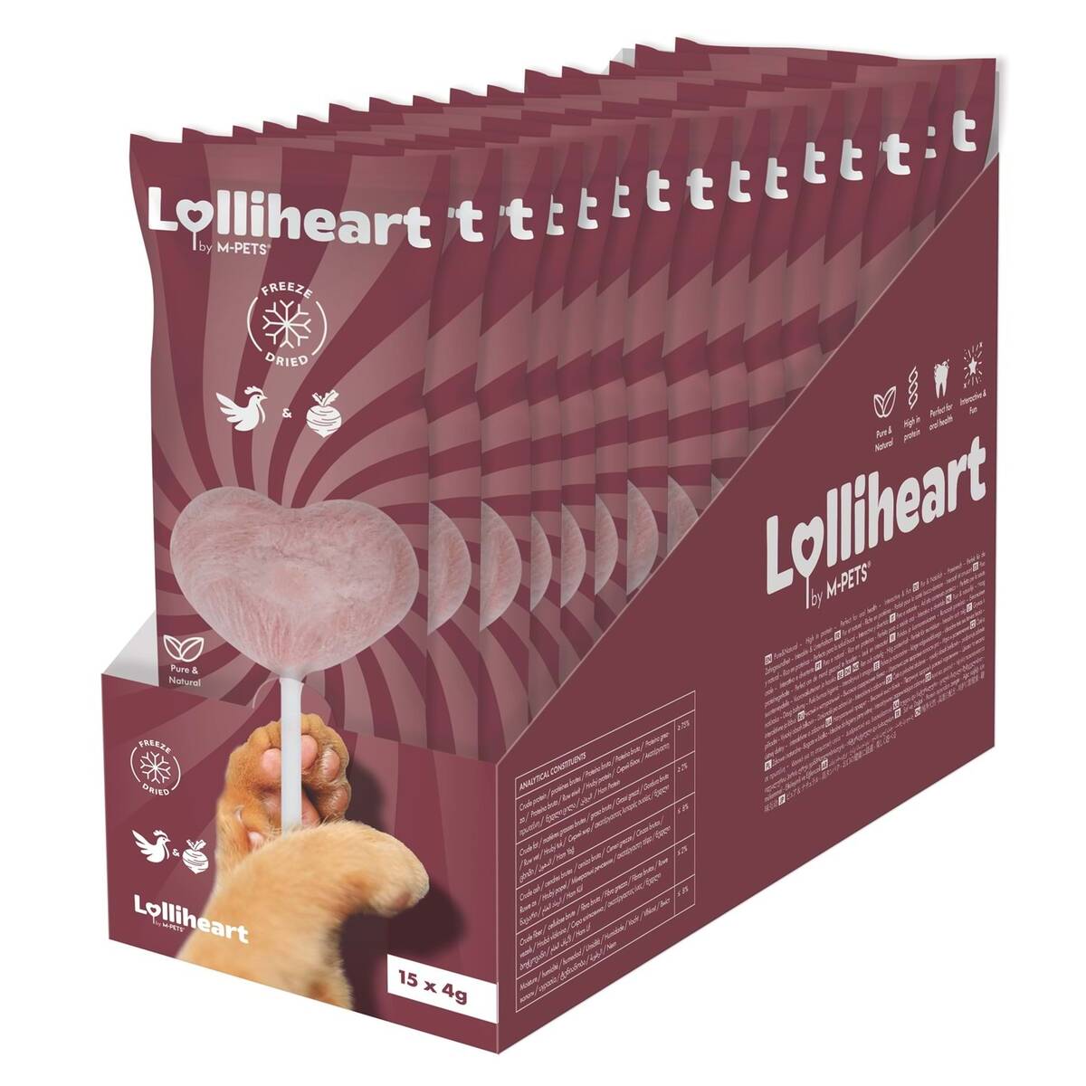 M-PETS LOLLİHEART PANCARLI KEDİ ÖDÜLÜ 4GR 15'Lİ