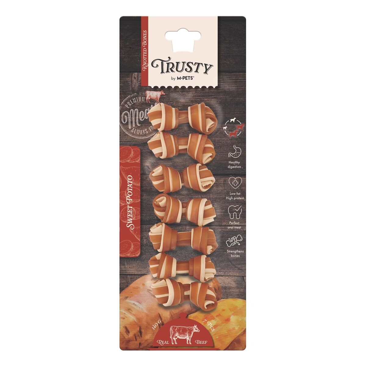 M-PETS TRUSTY BEEF TATLI PATATESLİ ÖDÜL 7Lİ 140GR/6,4CM - Thumbnail