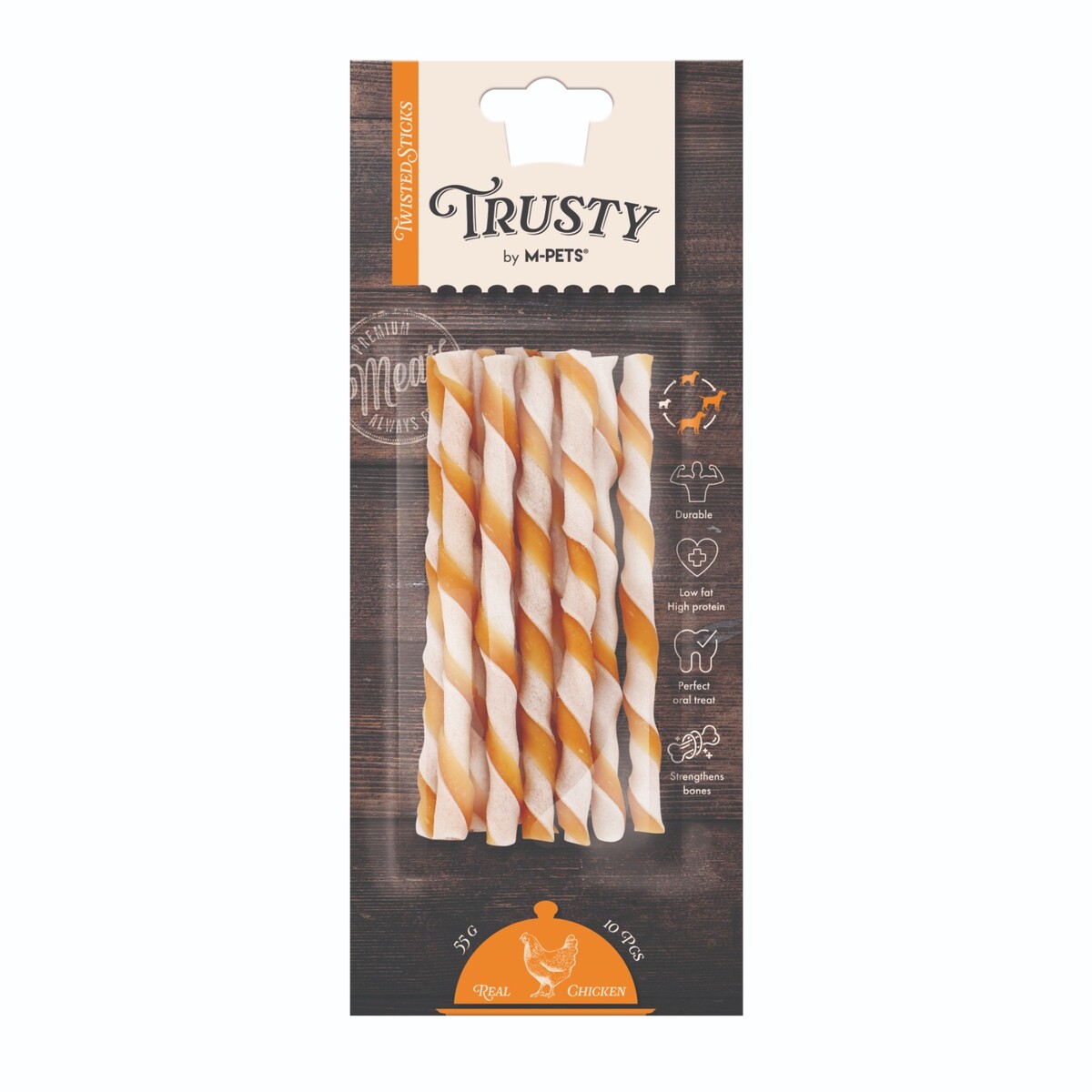 - M-PETS TRUSTY CHICKEN TWISTED STICKS 10LU 55GR/12,7CM  - M-PETS TRUSTY CHICKEN TWISTED STICKS 10LU 55GR/12,7CM