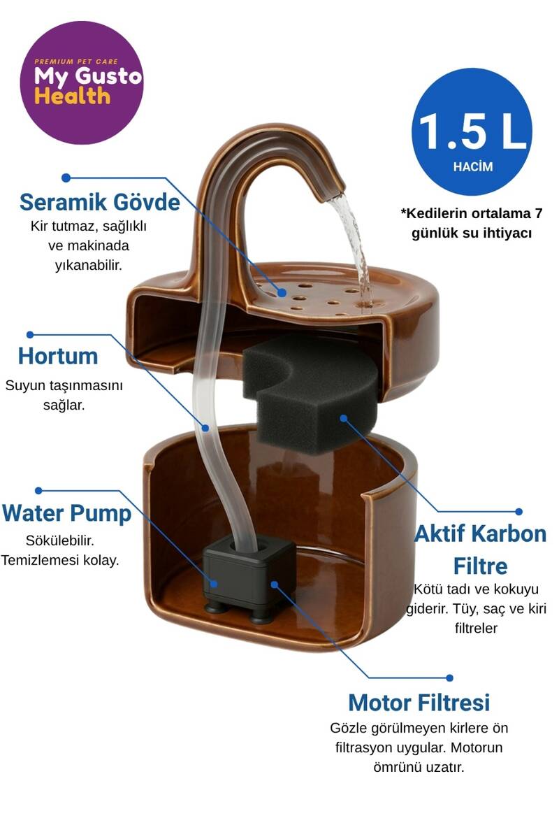 MY GUSTO HEALTH SERAMİK SU PINARI KAHVERENGİ