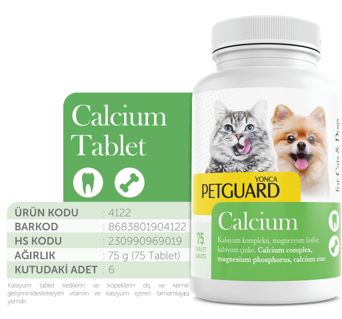  - PETGUARD CALCİUM KEDİ KÖPEK 75GR 75 TABLET