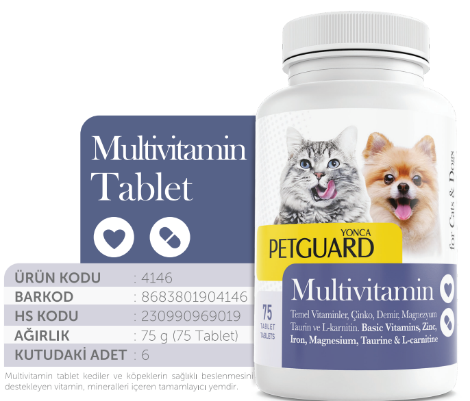  - PETGUARD MULTİVİTAMİN KEDİ KÖPEK 75GR 75 TABLET