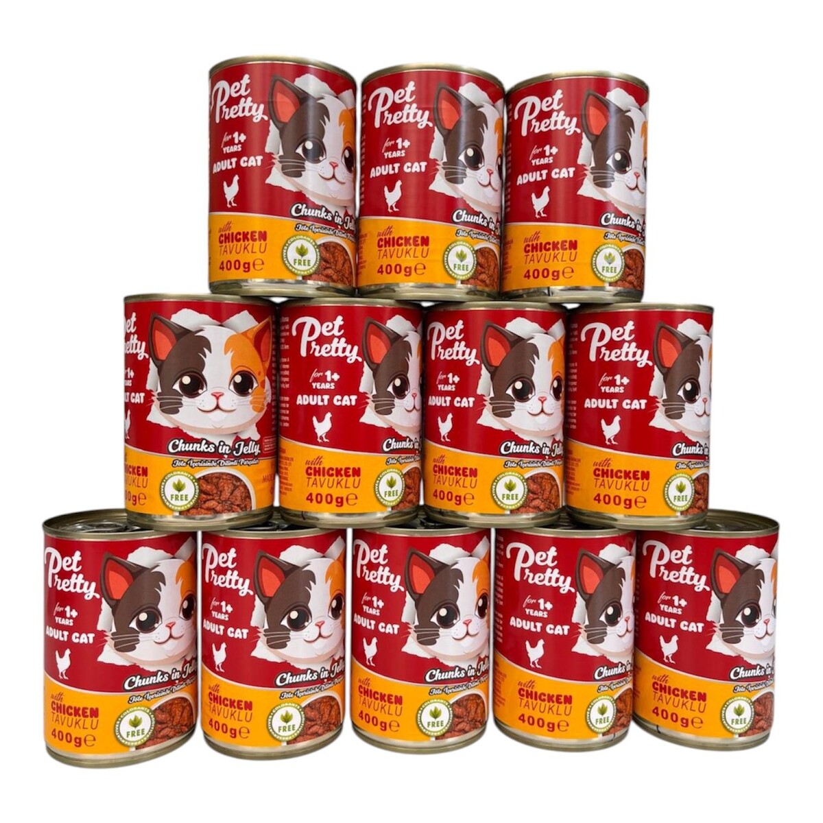  - PETPRETTY YETİŞKİN KEDİ KONSERVESİ TAVUKLU 400GR 12'Lİ PAKET