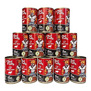 PETPRETTY YETİŞKİN KÖPEK KONSERVESİ BİFTEKLİ 400GR 12'Lİ PAKET