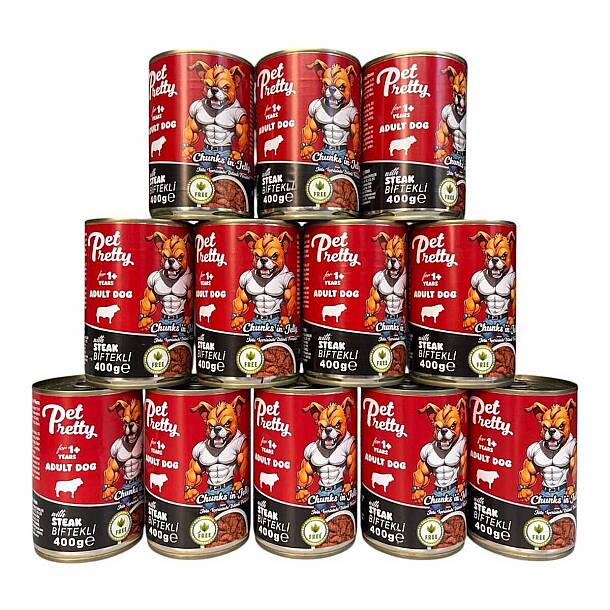 PETPRETTY YETİŞKİN KÖPEK KONSERVESİ BİFTEKLİ 400GR 12'Lİ PAKET - 1