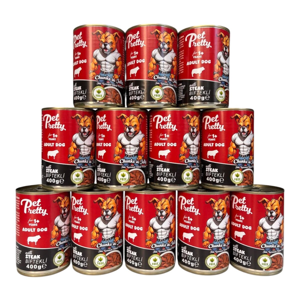  - PETPRETTY YETİŞKİN KÖPEK KONSERVESİ BİFTEKLİ 400GR 12'Lİ PAKET