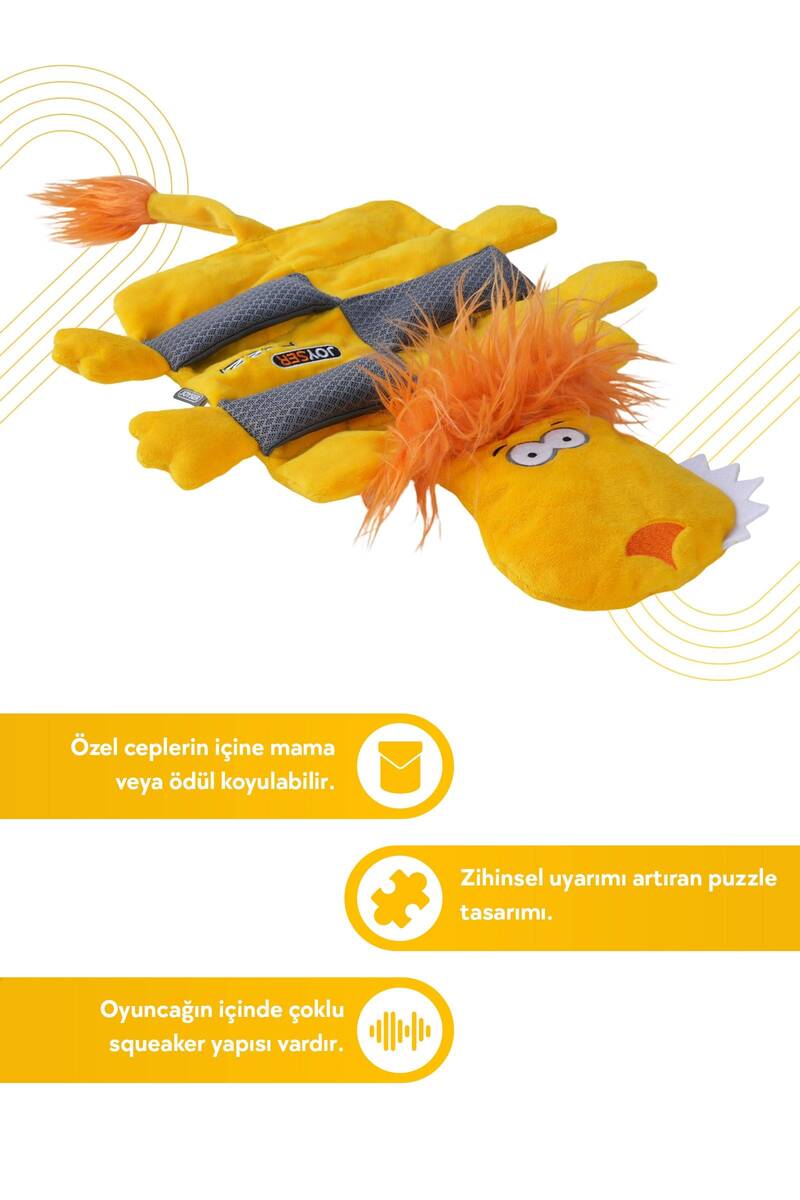 PUZZL PELUŞ ASLAN, ÖDÜL MAMALARI İÇİN FİLE CEPLİ KÖPEK OYUNCAĞI 27CM