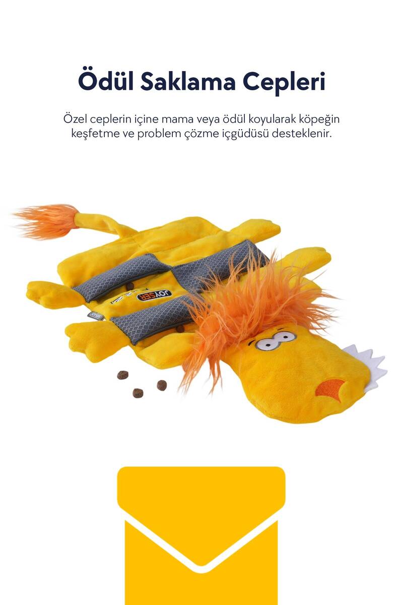 PUZZL PELUŞ ASLAN, ÖDÜL MAMALARI İÇİN FİLE CEPLİ KÖPEK OYUNCAĞI 27CM