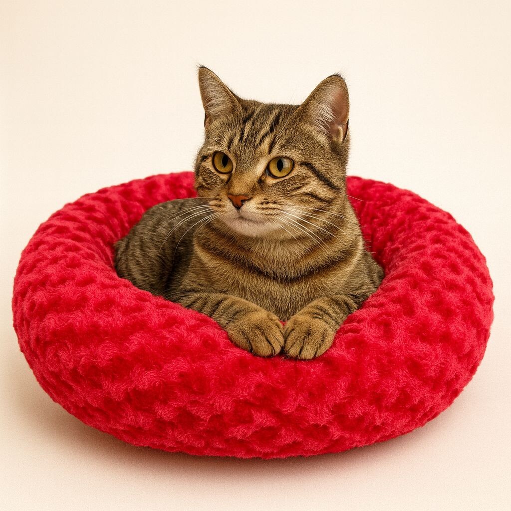 PETPRETTY - BAGEL PLUSH BED RED 55X55 CM