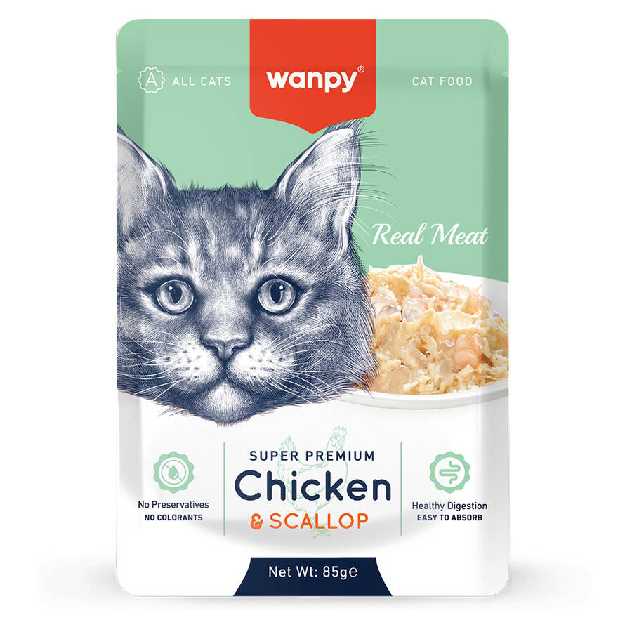 WANPY 85 GR POUCH TAVUKLU&DENİZ TARAKLI YAŞ KEDİ MAMASI 12 ADET