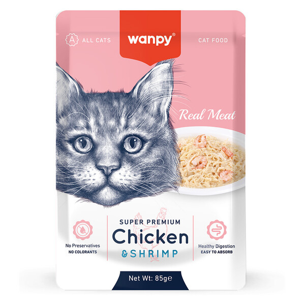 WANPY - WANPY 85 GR POUCH TAVUKLU&KARİDESLİ YAŞ KEDİ MAMASI 12 ADET