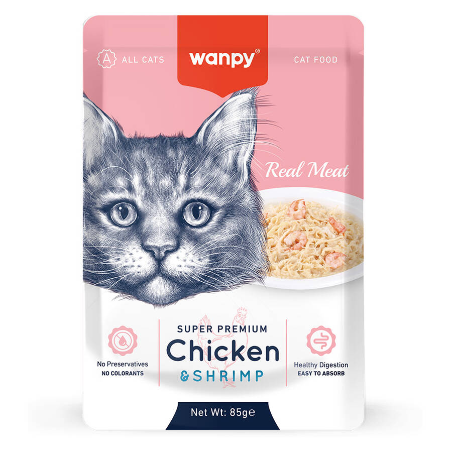 WANPY 85 GR POUCH TAVUKLU&KARİDESLİ YAŞ KEDİ MAMASI 12 ADET